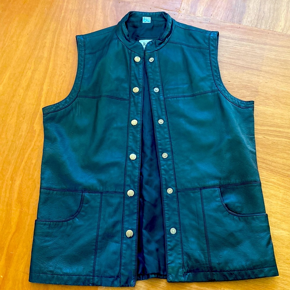 Vintage 90’s bike men’s vest in real leather. Black, Size 11. Perfect condition